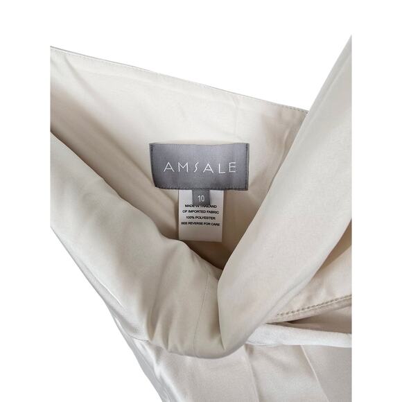 Amsale Dress Size 10 Bow One Shoulder Satin Gown in Champagne Light Gold - Picture 2 of 8